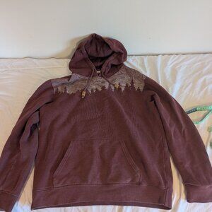 Tentree maroon hoodie with forest graphic